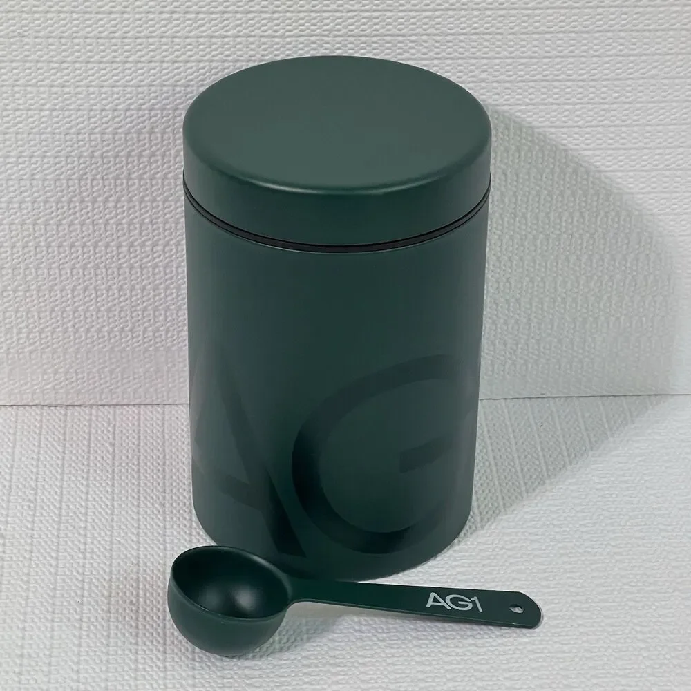 AG1 Athletic Greens Stainless Steel Canister 1TBSP Scoop Green Empty Container
